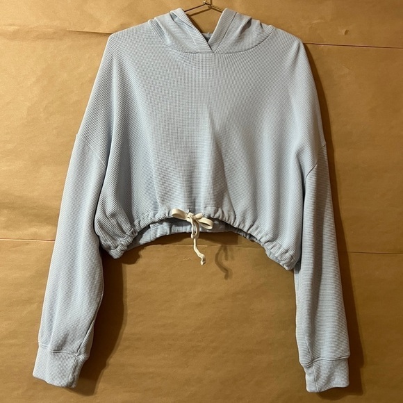 For Days | Waffle Cinched Hoodie Pullover Oversized Crop Organic Cotton Size S - Picture 1 of 9